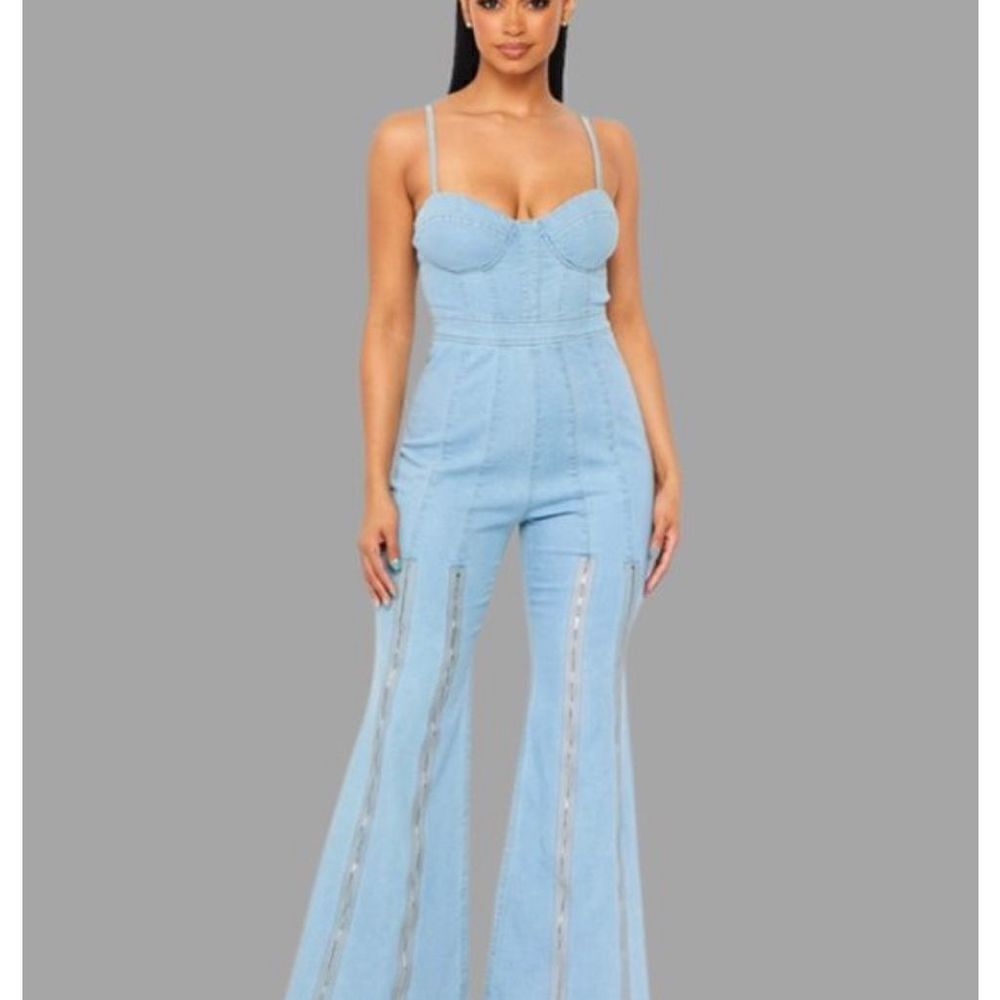 JW Signature zipper flare leg denim festival jumpsuit